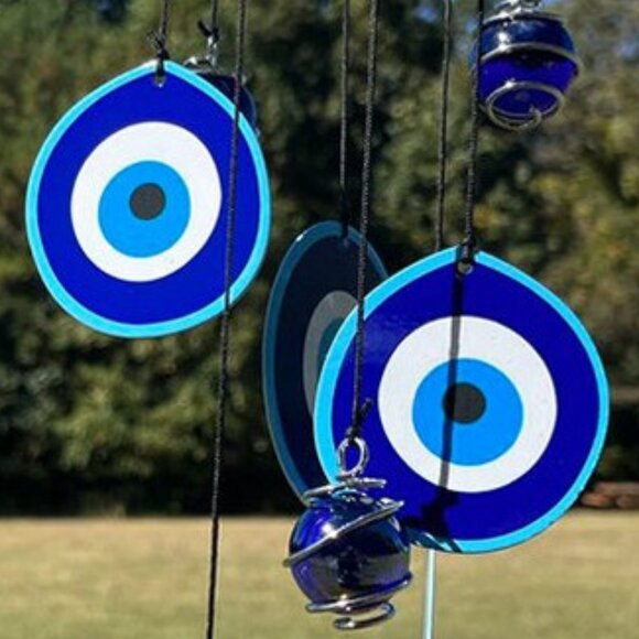 EVIL EYE Protection Symbol Hanging Beaded Metal Windchime Sun Wind Chime… - Picture 5 of 9